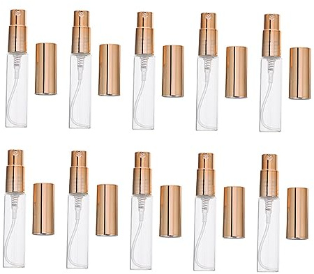 FRCOLOR 10piezas Botellas De Spray De Perfume Recargables y Portátiles Contenedores De Líquido Cosmético Para Viajes Color Dorado Para Hidratación y Fragancias