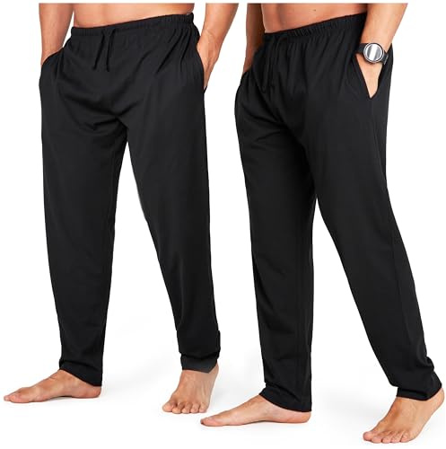 CityComfort Largo Pantalon Pijama con Bolsillos para Hombre, Pack de 2 (M, Negro/Negro, Cordón de la cintura)