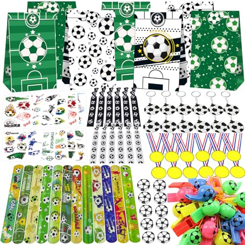 PQKL-party Fußball Mitgebsel, Fussball Mitgebsel , 96Pcs Fussball, geburtstag Fussball Geburtstag Schlüsselanhänger Fussball Tattoo Trillerpfeife Medaillen