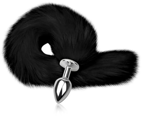 SXOVO Plug Anal Butt Plug en Métal avec Queue de Renard Noir Sextoy Anal pour Fétiches Esclaves Cosplay BDSM Sex Toýs pour Femme Homme Couple (S)