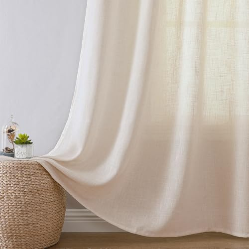 Joydeco Leinen Vorhänge Halbtransparent Wohnzimmer mit Ösen Gardinen Stores Leinenoptik Vorhang Modern Boho Ösenvorhang Ösenschal 2er Set 245x132cm (HxB) Beige Curtains für Schlafzimmer