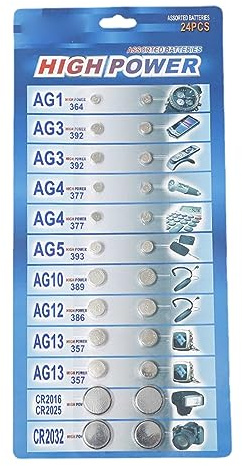 Lot de 24 piles AG1/AG3/AG4//AG5/AG10/AG12/AG13 pour montre, horloge, caméra, bouton mixte CR2016 CR2025
