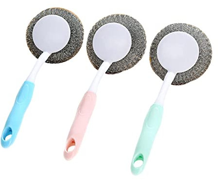 RENYJGOU Schwammschrubber, Spülschwamm Aus Edelstahlt Langem Griff, Metallschrubber, Geschirrspülbürste Aus Stahl Für Töpfe Und Geschirr Für Die Küche/Blue/M
