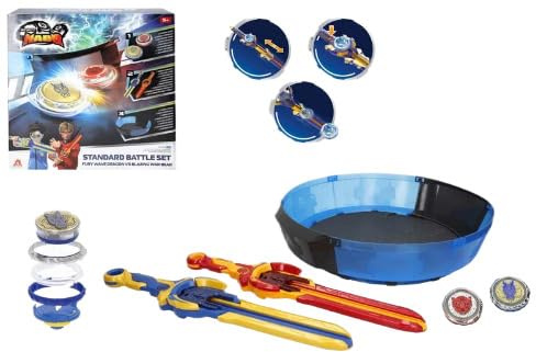 ColorBaby 48095 Infinity Nado Standard Battle Set, 2 Fury Wave Dragon gegen Blazing War Bear, 2 Launcherschwerter, Stadion Sand, Lichter, Kreiselspiele, Batterien im Lieferumfang enthalten