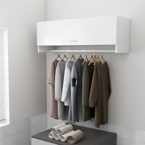 Myheimly Kleiderschrank Kleiderstange Wandgarderobe Schlafzimmer Hängeschrank Wandschrank Garderobenschrank Garderobe 100x32,5x35cm Holzwerkstoff Hochglanz-Weiß