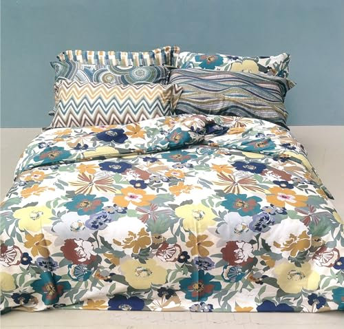Bossi FLO 8434 blu, Parure Copripiumino in raso 60 di cotone TC 300, Tag House (Matrimoniale)