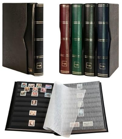 Prophila Collection 64 Schwarze Seiten Briefmarkenalbum wattiert mit Kassette schwarzer Einband