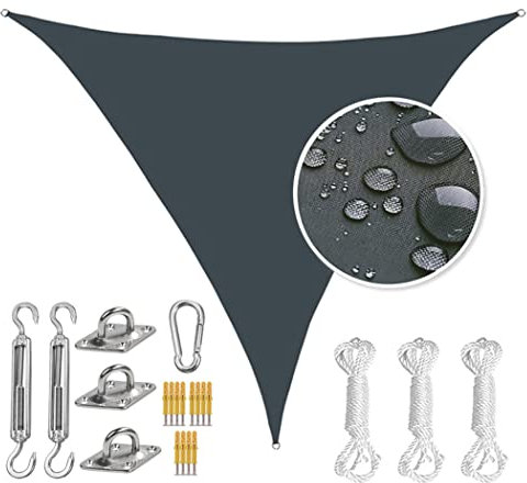 Waterproof 3.6M Triangle Sun Shade Sail Canopy for Patio with Stainless Steel Hardware Kit Dark Gray