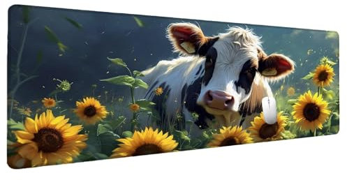 Alfombrilla Ratón XXL 1200x600mm Flor Alfombrilla Gaming Buey, Mouse Pad Tapete Escritorio Protector Bordes Cosidos Base de Goma Antideslizante, Alfombrilla Raton Mouse Pad Gaming Regalos Hombre I-3