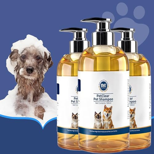 PCpetclear hundeshampoo Anti-Juckreiz Anti-Milben Anti-Floh hautfreundlich nährend Fellpflege geeigneter PH-Wert angereichert mit Vitamin E für Hunde Katzen und Haustiere ab 12 Wochen.(500mlx3)