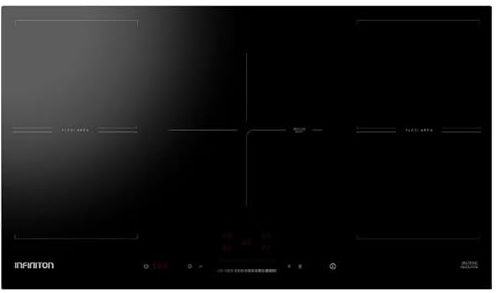 INFINITON - Placa de Inducción IND-A55F, 5 Fuegos, 9 Niveles de potencia, Modo Boost, Control táctil, Luz calor residual, Bloqueo intantíl, Touch Control