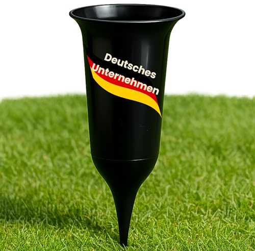 ELBKAISER – Schwarze Grabvase mit Erdspieß, Robuste Friedhofsvase für Grabgestaltung, Grabvasen zum Stecken mit Sockel & Einsatz für frische Blumen, wetterbeständig, ideal für den Friedhof