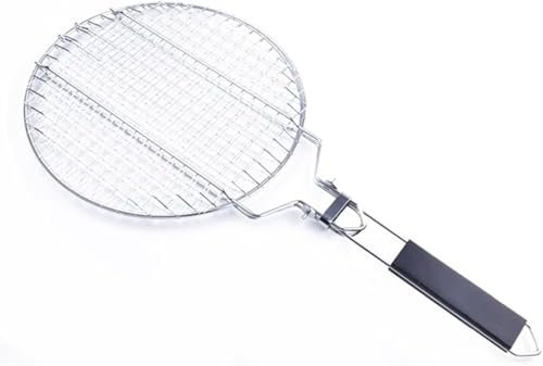 Genérico Parrilla Doble, Parrilla Redonda de Acero Inoxidable, Parrilla portatil, Plegable, Mango extraíble, bloqueable, para Barbacoa y barbacoas al Aire Libre, 55 x 28 x 1,8 cm