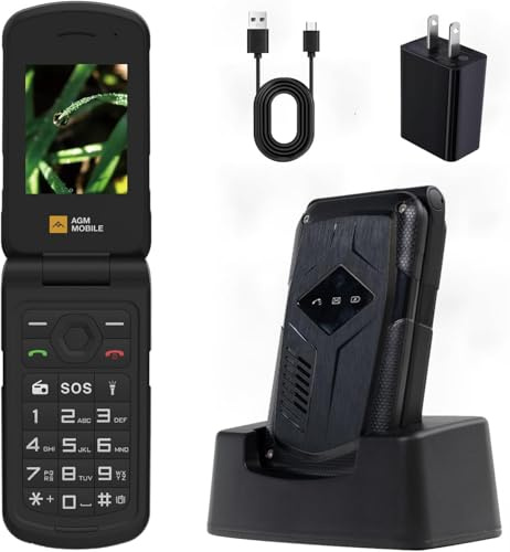 AGM M10 Robustes 4G Outdoor Handy ohne Vertrag – Klapphandy mit Dual-SIM, SOS-Notruftaste, Taschenlampe und Große Tasten – Kompaktes, langlebiges Tastenhandy mit Ladestation Zwei Akku