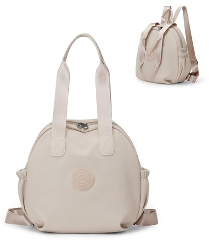 NOTAG Women Handbags, Large Capacity Tote Bag 2 in 1 Convertible Backpack Multifunctional Waterproof Nylon Shoulder Bag (Khaki, Small)