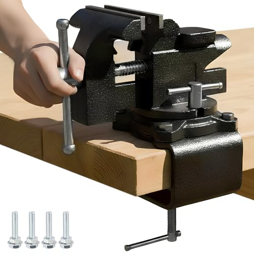 Universal Bench Vise, 270° Swivel Table Vice for Workbench, Multifunctional Steel Bench Clamp, 3.3 Jaw Opening, 4.5” Jaw Width, for Woodworking Metalworking, 2-Way installation