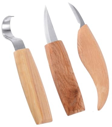 AKOOSY de Cuchillos en Acero Inoxidable y Cromo Vanadio Juego de 3 Piezas para Tallar Madera Herramienta Manual Afilada para Tallado y Carpintería