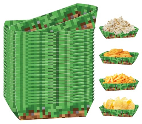 VOYANTE 24 Stück Bunte Pixelmotiv Pommes Schalen, Wasserfest Fettdicht Papier Serviertablett, Party Einweggeschirr Deko Geburtstag, Snackschalen und Tischdeko für den Geburtstag
