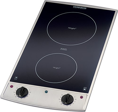 ROMMELSBACHER Domino Einbaukochfeld EBC 3075/E-15E - Made in Germany, SCHOTT CERAN® Kochfläche, stufenlose Temperaturregelung, energiesparend, Einbaumaße 270 x 500 x 75 mm, 15 Min. Timer, Edelstahl