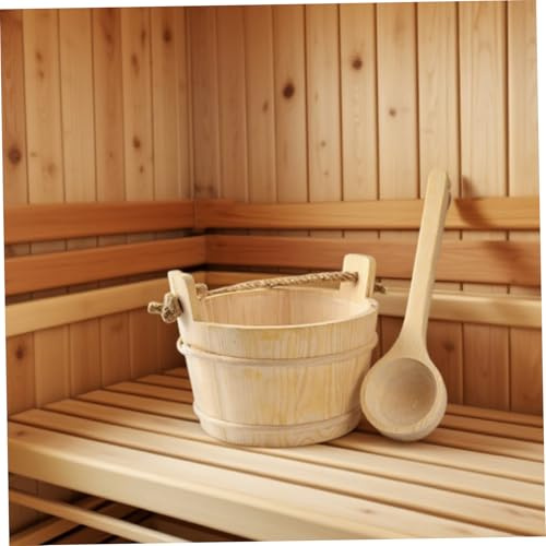 Sauna-Eimer- und Schöpfkellen-Set, 4 l, großes Fassungsvermögen, Badeeimer mit natürlichem Seilgriff, Sauna-Zubehör für Männer und Frauen, Urlaubsdekoration
