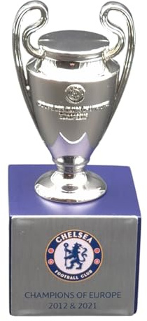 Am Ball Com Pokal Replik 70 mm auf Holzsockel, UEFA Champions League Pokal Nachbildung in 3D auf Holzsockel, Pokal 70 mm, Podest 4,5 x 3,9 x 4,5 cm