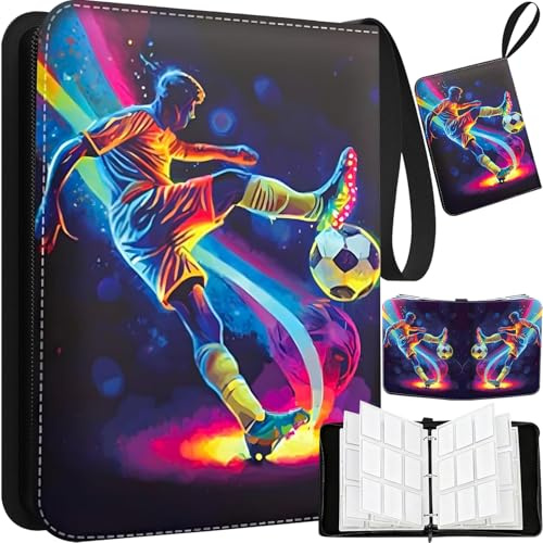Mockotta Fussball Karten Sammelalbum, 900 Fußball Sammelalbum Karten | Sammelkarten Album 9 Fächer 50 Seiten PU Karten Halter Sammelkartenalben Sammelkarten mit Reißverschluss und Griffschlaufe