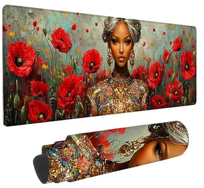 Alfombrilla Ratón XXL Grande Gaming Mouse Pad 1600 x 800 mm, Impermeable Antideslizante Mousepad, Lavable, Alfombrilla Escritorio con Base de Caucho para Gamers, PC y Portátil - (Amapola mujer) G-874