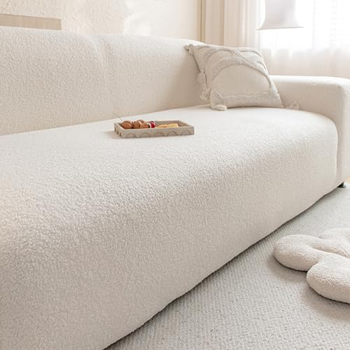 Teddy mjuk sofftäcken för 2 3 4 5-sits, halksäkra högelastiska kattsäkra sofföverdrag, enkel modern universell möbelskydd White 1-Seater(90-140cm/35-55in)