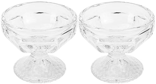 Tofficu Set 2 Bicchieri da Gelato e Ciotole Trasparenti per Dessert in Vetro Robusto, Coppette per Budino e Yogurt per Uso Domestico e Feste, Design Liscio e Versatile