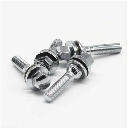 Boulons de jante Compatible Avec Peugeot 206 307 308 407 408 Boulons roue en alliage à filetage extra long rondelles plates M12 x 1,25 4 pièces(Sliver Length 35mm)