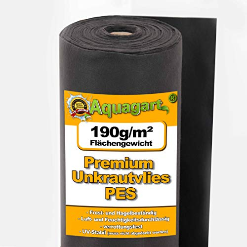 Aquagart Unkrautvlies schwarz - 190g I Unkrautschutzfolie für Garten & Hochbeet I Gartenvlies & Unkrautsperre I Wasserdurchlässige Unkrautfolie & Robustes Schutzvlies 325m lang - 1m breit