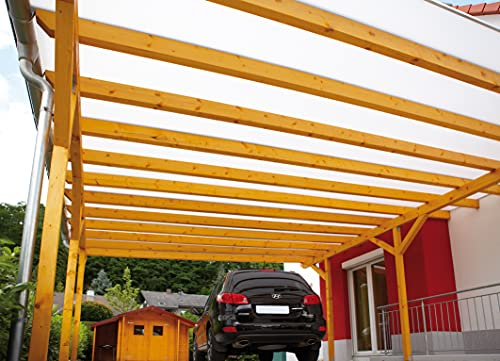 Acrylshop24 Terrassendach Terrassenüberdachung Carport Komplettset Polycarbonat 16mm 3-Fach Stegplatten Opal 16mm Stegplatten Tiefe:4500mm|Breite:6120mm - Mehrere Maße verfügbar