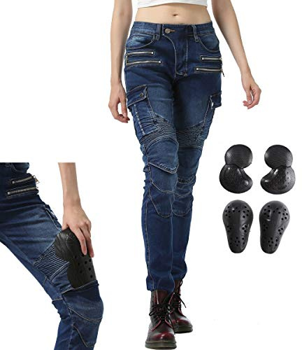 Takuey Motorcycle Riding Jeans for Women Biker Motocross Racing Cycling Protective Pants (26, Blue)