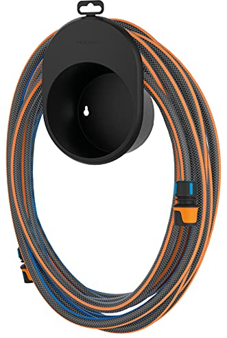 Fiskars water hose set, with 2 hose connections and wall bracket, universal size, torsional stiffness level 4 (out of 5), 15 m, Ø 1.3 cm (1/2''), 2.05 kg, black/orange/blue, 1027678