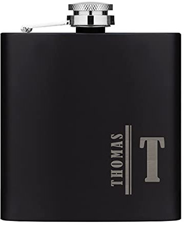 Personalizado Petaca Traje Letra Dividido 6oz Negro Mate Metal Acero Inoxidable
