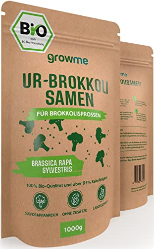 BIO Brokkoli-Sprossen Samen [1000g] - Brokkoli-Samen mit über 95% Keimfähigkeit und einmalig hohem Sulforaphan-Gehalt - Microgreens zum Keimen - 100% laborgeprüfte BIO-Qualität