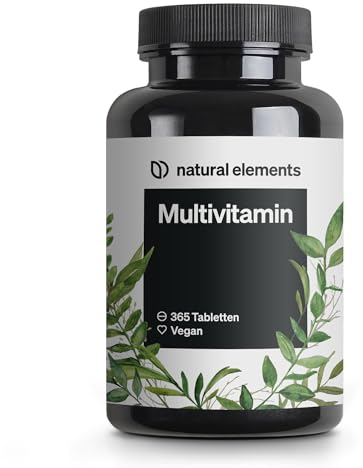 Multivitaminas para hombre y mujer - 365 Comprimidos veganos para 1 año - Vitaminas A-Z + Minerales para el bienestar general - Sin aditivos innecesarios - Probado en laboratorio