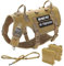 Beirui Robustes taktisches Hundegeschirr Leine Rucksäcke Set mit 2 Patches für mittelgroße Große Hunde,No Pull Sicherheitsgeschirr Hund Tactical Weste mit 2 Metallschnallen & Griffen, Braun, M