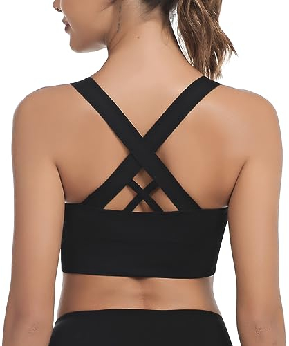 Leversic Sport BH Damen Push up, Sports Bra Ohne Bügel Sport BH Rückenfrei, mit Breiten Trägern für Besseren Halt und Unterstützung, 1pc-Schwarz, S