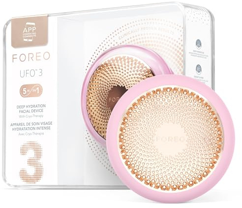 UFO 3 fuktgivande ansiktsmask - 5 i 1 ansiktsspa - rött ljus ljusterapi, termoterapi, kryoterapi, T-Sonic ansiktsmassage, anti-aging - ansiktsmask infuser vård - Pearl Pink