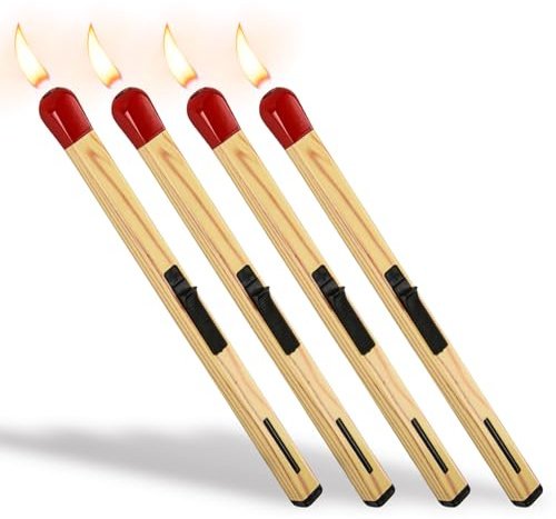 Match Stick Shaped Multipurpose Butane Lighter, Novelty Candle and Grill Lighters, Extended Handle Flame Igniters for Candles, Fireplaces and BBQ (Pack of 4)