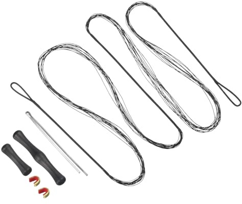 PATIKIL Bogenschnur Ersatz mit 2 Nockpunkten Bogensehne Fingerschutz Bogenschießen Bogensport Zubehör für AMO 70, 12 Stränge Traditionelle Recurvebogen Recurve Bogenschnur, Schwarz