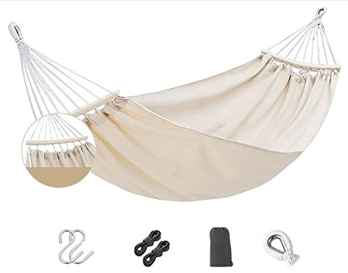 Amaca portatile in tela resistente con barre di espansione, ideale per patio, cortile, spiaggia e campeggio, materiale spesso per resistenza e comfort, include borsa per il trasporto per un facile