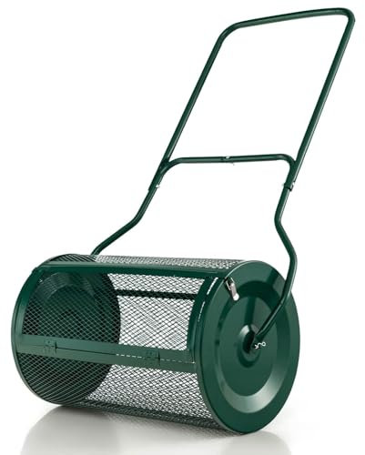 Spandicompost, spanditore di torba con chiusure laterali di aggiornamento e maniglia estensibile a forma di U, spandiconcime for terriccio a spinta in rete metallica resistente, for prato e giardino