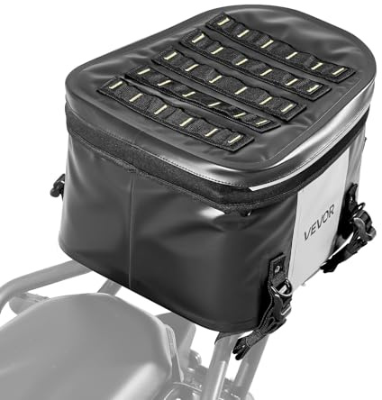 VEVOR Sacoche arrière de Moto 28 L, Sac de Selle Moto en Tissu imperméable, Sac de Rangement pour Bagages de Sport en Plein air, avec Poche et Boucle réglable, Porte-Bagages arrière universels, Noir