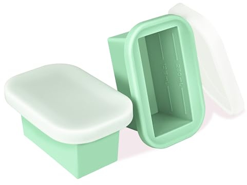 QUELIEN Bandeja para congelar de silicona verde menta con tapa, molde pequeño de silicona para sopas, batidos, caldo y salsa, portátil, apilable, sin BPA, fácil de quitar (Paquete de