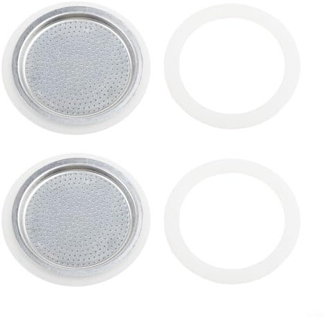 Piezas de repuesto para cafetera Moka, incluye 2 filtros de acero inoxidable y 4 sellos de junta de silicona para una preparación consistente de espresso (3 tazas)