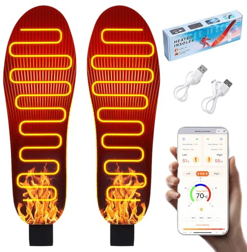 Suelas calefactables con control de aplicación, plantillas térmicas lavables para calentar pies, plantillas térmicas para zapatos con batería, 3 niveles de calor, para tareas domésticas, esquí