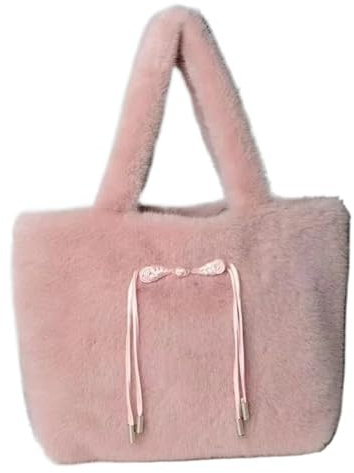 ZUGLQYSX fluffig tygväska underarm plyschväska stor kapacitet mjuk tygväska axel kvinnors fashionabla handväska, Rosa, En storlek