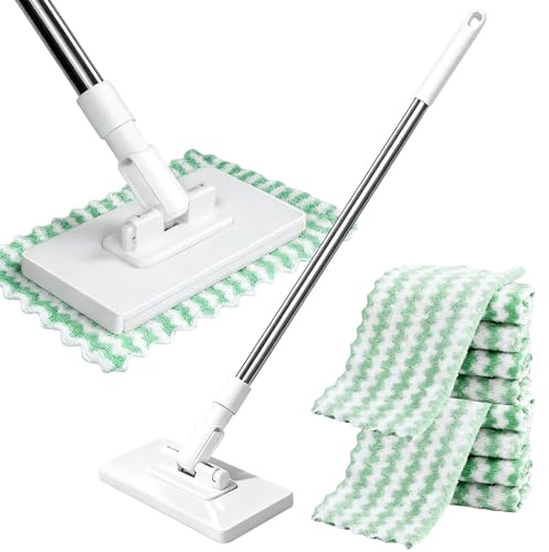 Sweeper Mop, Lazy Mop Clip On, Mini M-op with Pressure Clamping System, with 10 Reusable Cloths, No Hand Washing Needed for Easy Cleaning, for Kitchens, Walls and Windows